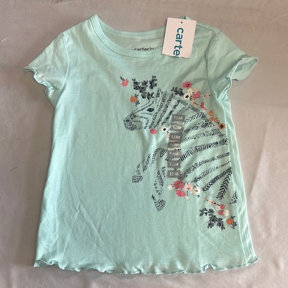 Carter's - NWT - Aqua Zebra Print Kids T-Shirt - Picture 1 of 3